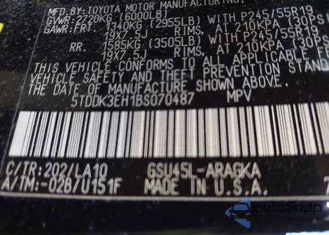 2011 Toyota Highlander Limited V6 из США, поврежденный, VIN 5TDDK3EH1BS070487